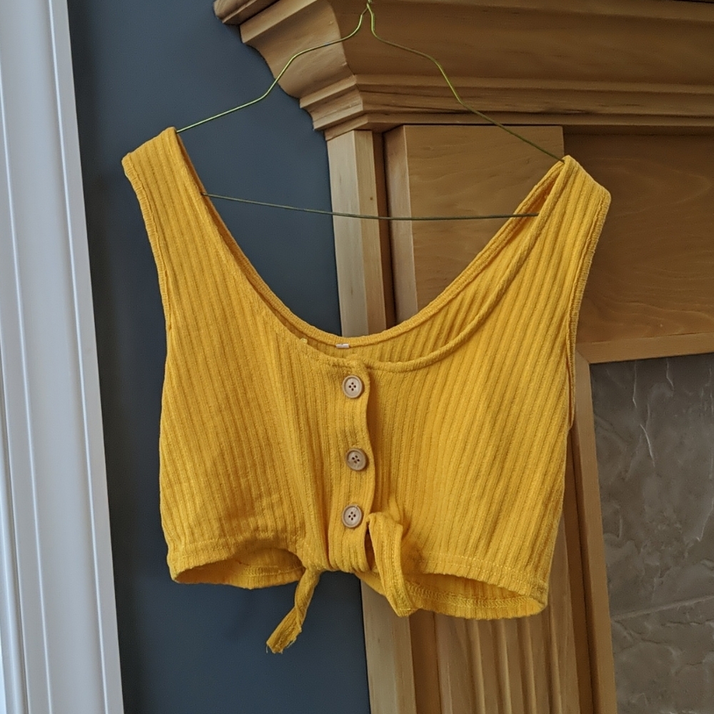 Yellow Tie Front Crop Top